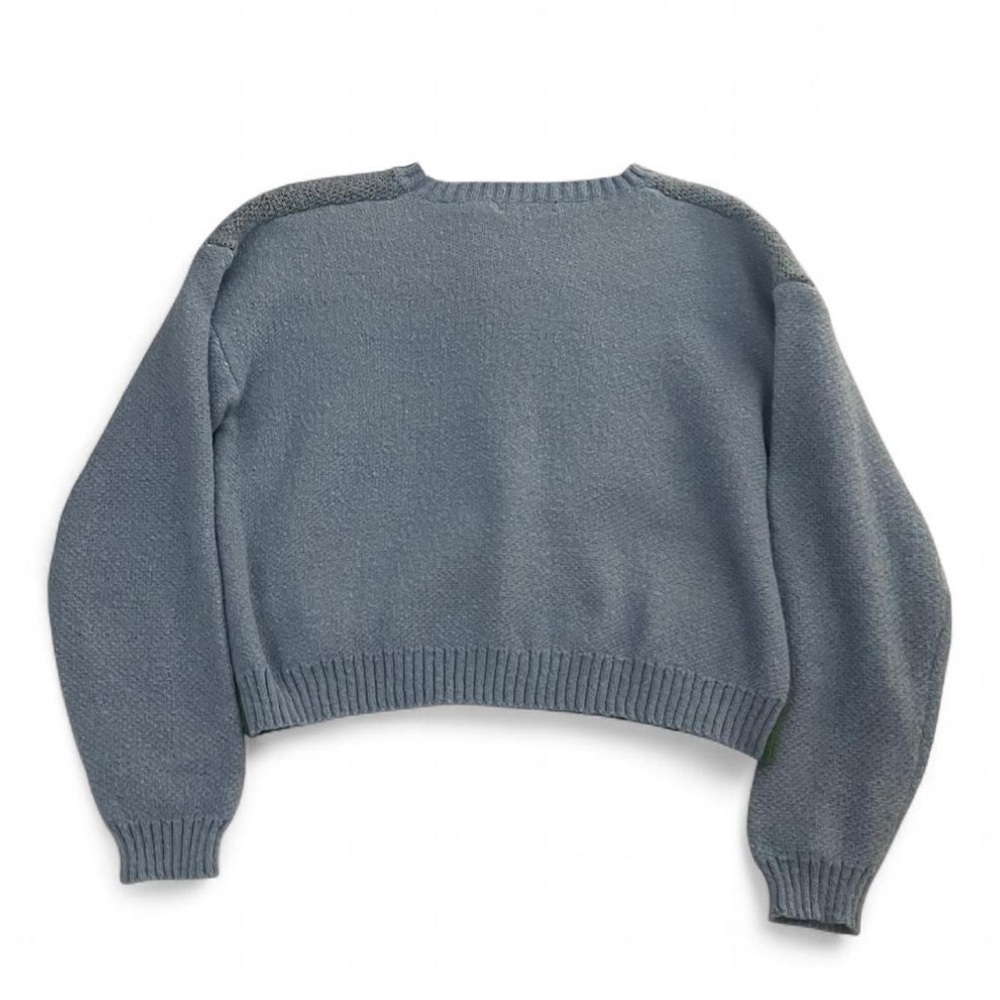 Blue Color Block Cow Pattern Drop Shoulder Sweater - Picture 4 of 7